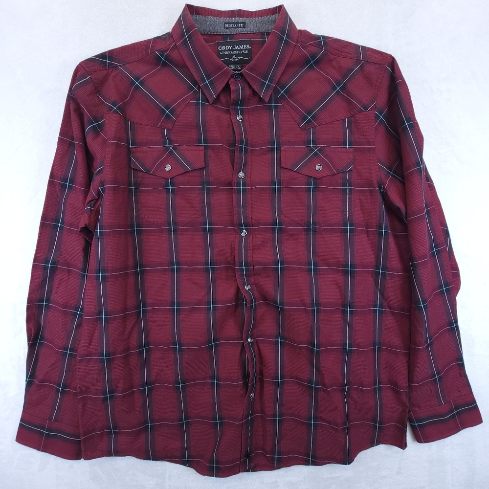 Cody James Shirt Mens 2XL Red Plaid Snap Button Up Western Cowboy Casual